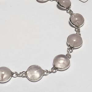 Silver Pink Quartz Cabochon Link Bracelet